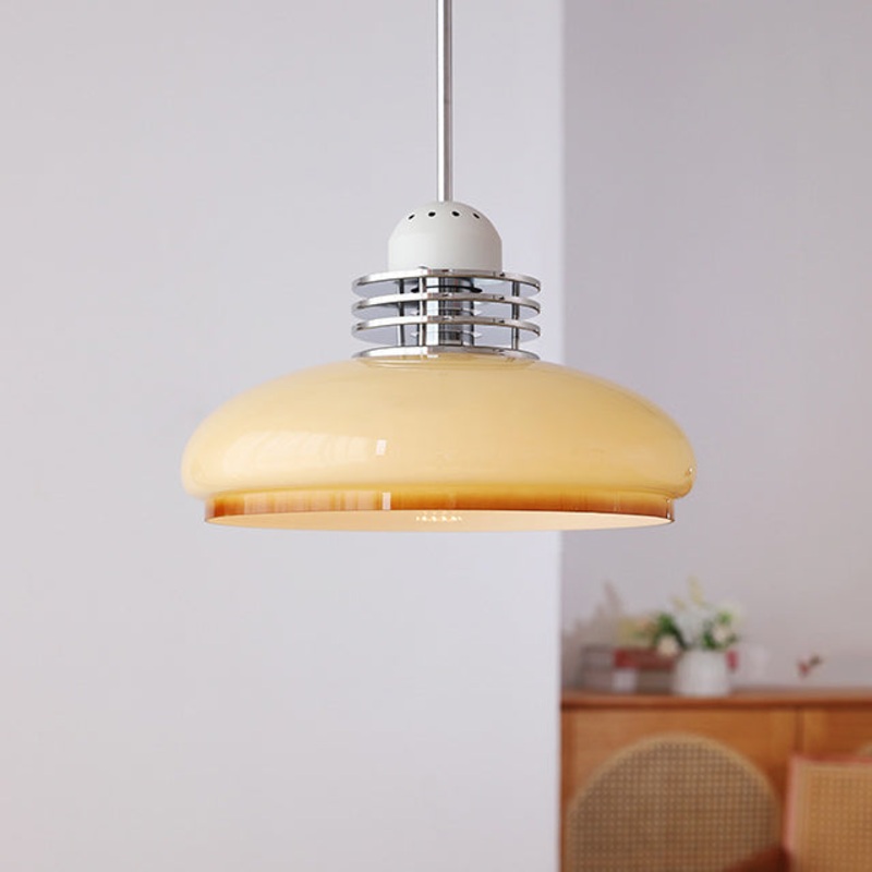 Traditional Vintage Round Head Glass Shade Iron PVC 1-Light Pendant Light For Living Room