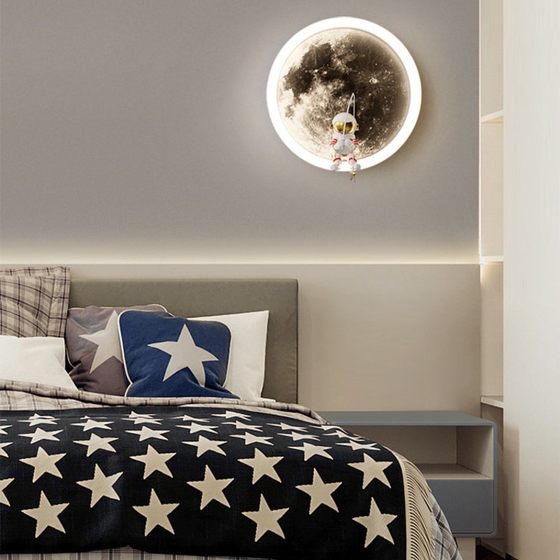 Contemporary Creative Hardware Acrylic Moon Astronaut LED Wall Sconce Lamp For Living Room