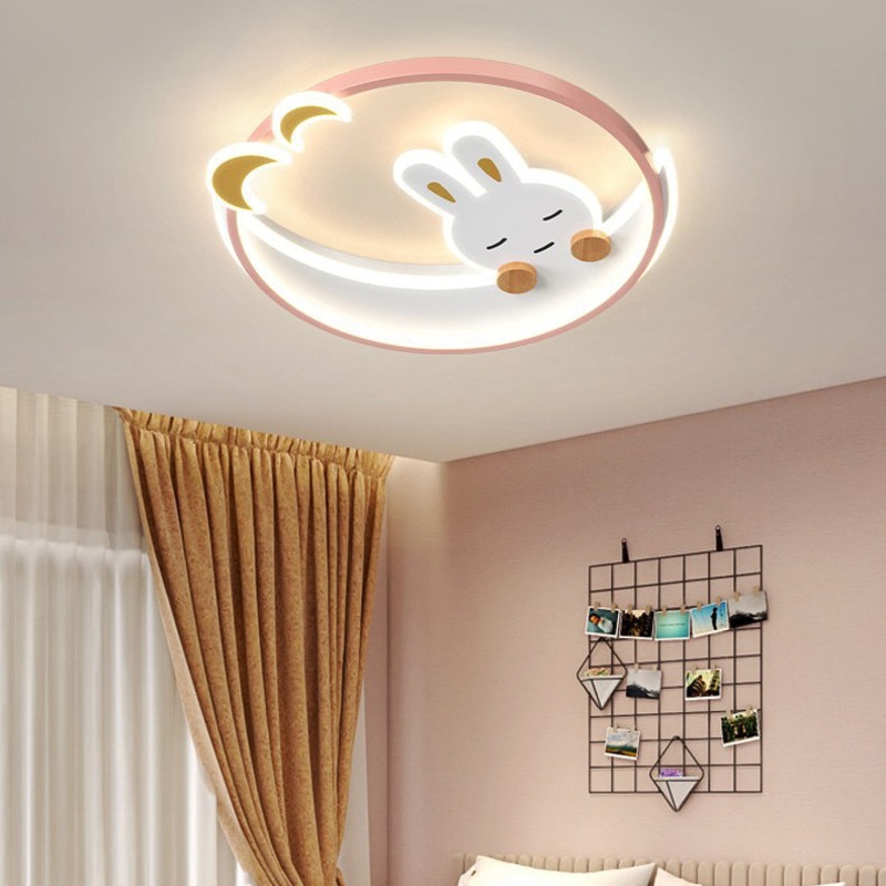 Contemporary Creative Kids Rabbit Iron Acrylic LED Flush Mount Ceiling Light For Bedroom