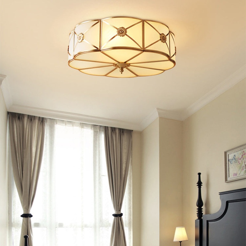 Contemporary Luxury Copper Glass Cylinder 4-Light Flush Mount Ceiling Light For Bedroom