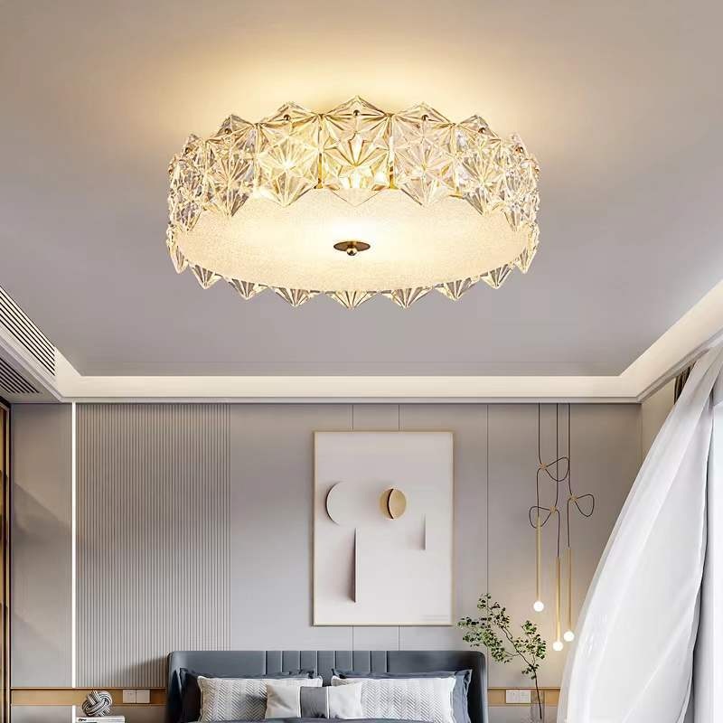 Contemporary Luxury Glass Aluminum Iron Round Frosted Snowflake 5/6/8 Light Semi-Flush Mount Ceiling Light For Bedroom