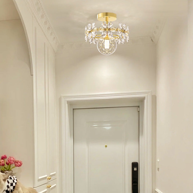 Contemporary Luxury Iron Crystal Petal LED Semi-Flush Mount Ceiling Light For Living Room