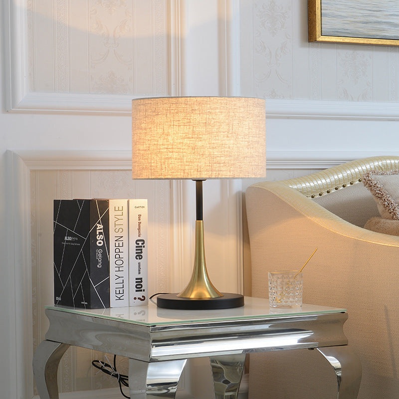 Contemporary Nordic Cylinder Iron Fabric 1-Light Table Lamp For Living Room