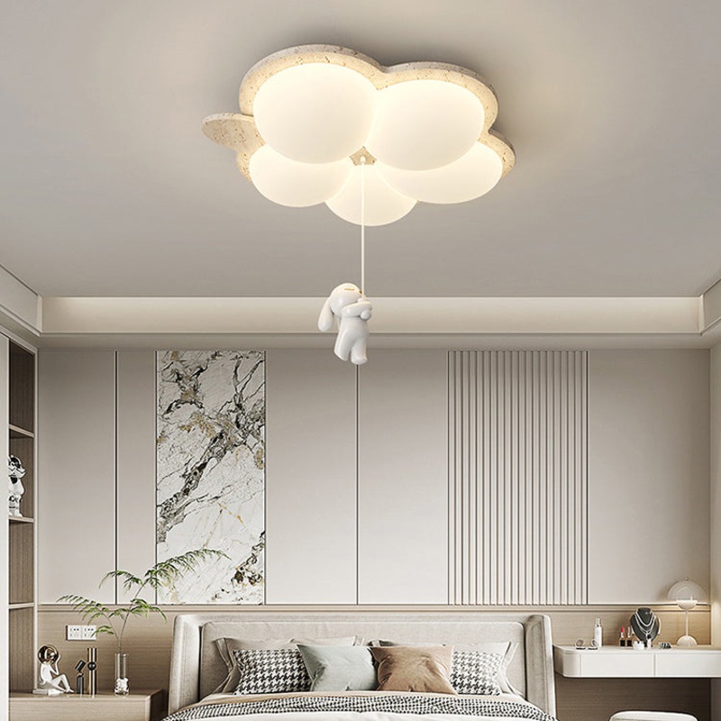 Contemporary Nordic Flower Rabbit Travertine PE LED Flush Mount Ceiling Light For Bedroom