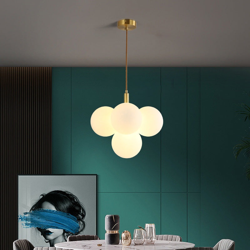 Contemporary Nordic Globe Copper Glass 5-Light Pendant Light For Living Room