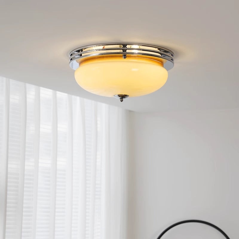 Contemporary Nordic Round Hardware Glass Shade LED Flush Mount Ceiling Light For Living Room