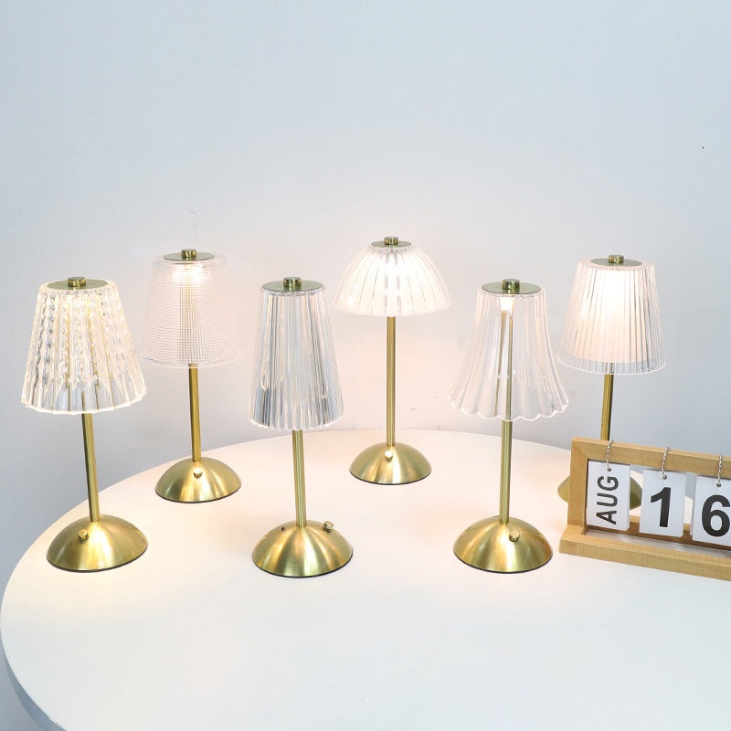 Contemporary Retro Rechargeable Iron PS Conic Cylinder Skirt Striped LED Table Lamp For Bedside