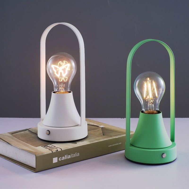 Contemporary Retro Rechargeable USB Iron Aluminum Bulb Portable 1-Light Table Lamp Night Light For Bedside