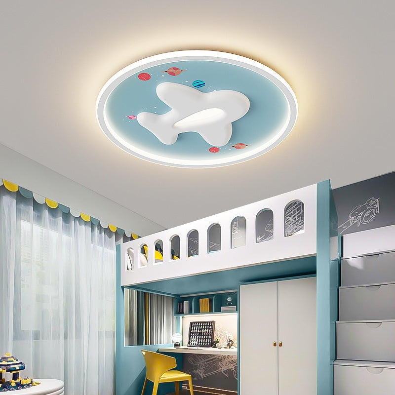 Modern Eclectic Kids Cartoon Airplane Iron Aluminum LED Flush Mount Ceiling Light For Bedroom