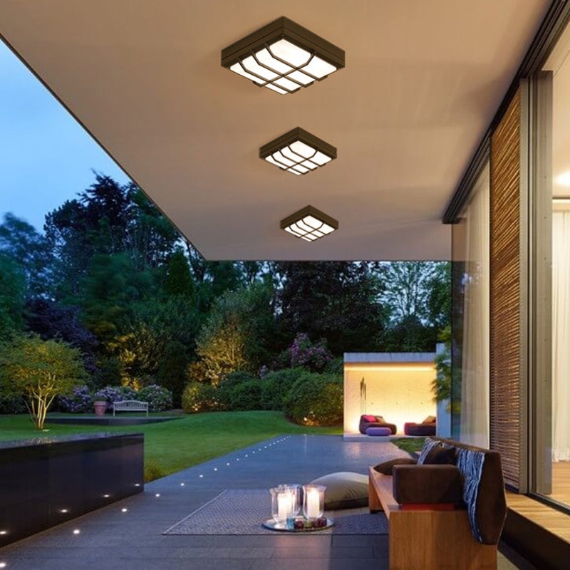 Modern Simplicity Waterproof Aluminum Acrylic Square Line LED Outdoor Flush Mount Ceiling Light For Outdoor Patio