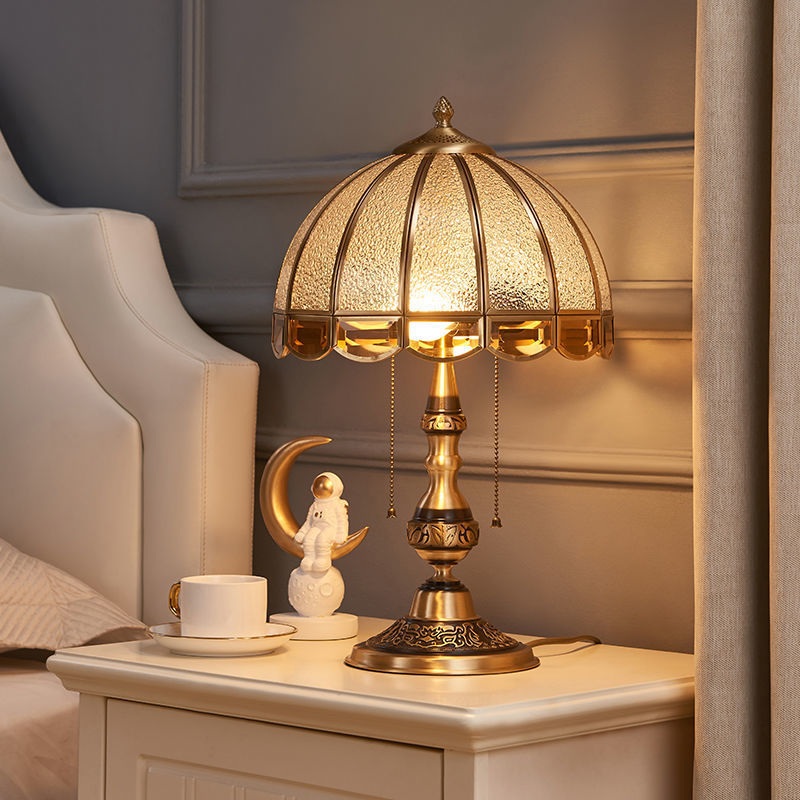 Traditional European Dome Copper Glass 2-Light Table Lamp For Bedroom