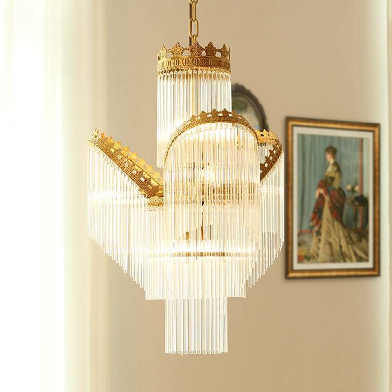 Traditional French Crown Copper Glass 7-Light Chandelier For Living Room