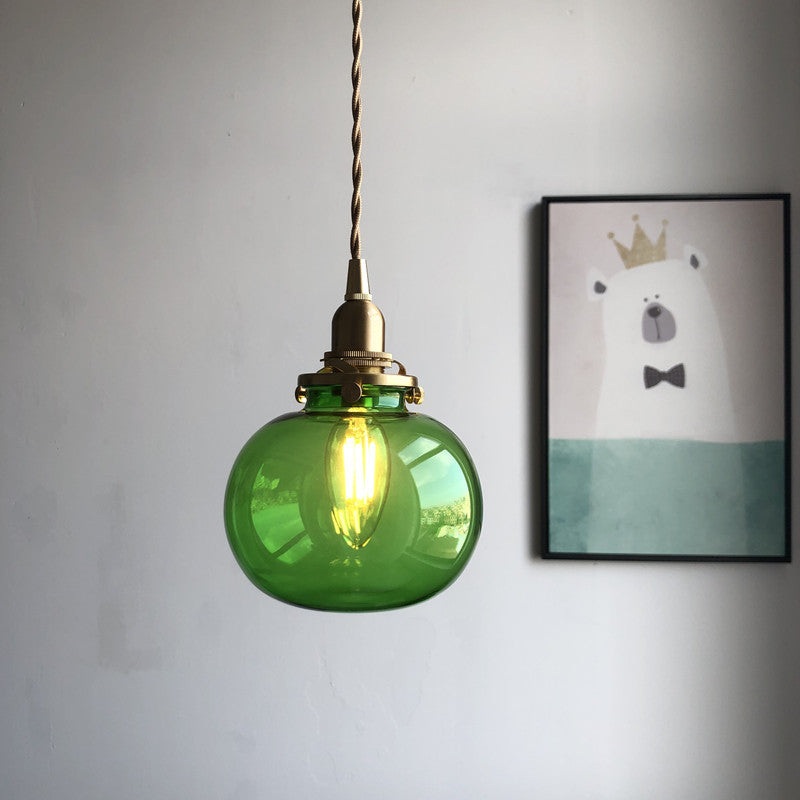 Traditional Japanese Oval Copper Glass 1-Light Pendant Light For Living Room