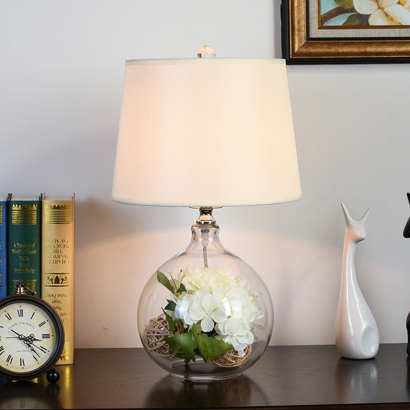 Traditional Rustic Cylinder Fabric Glass 1-Light Table Lamp For Bedroom