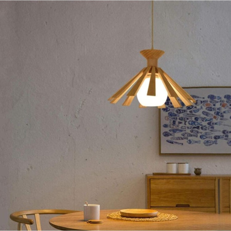 Japanese Art Wooden 1-Light Pendant Light