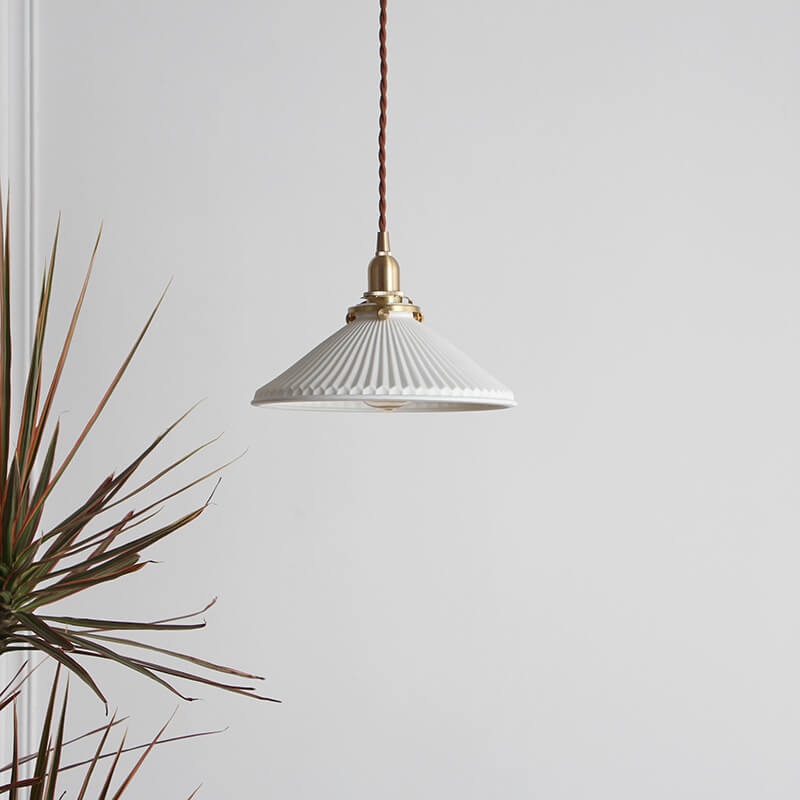 Textured Ceramics Shell 1-Light Adjustable Length Dome Pendant Light