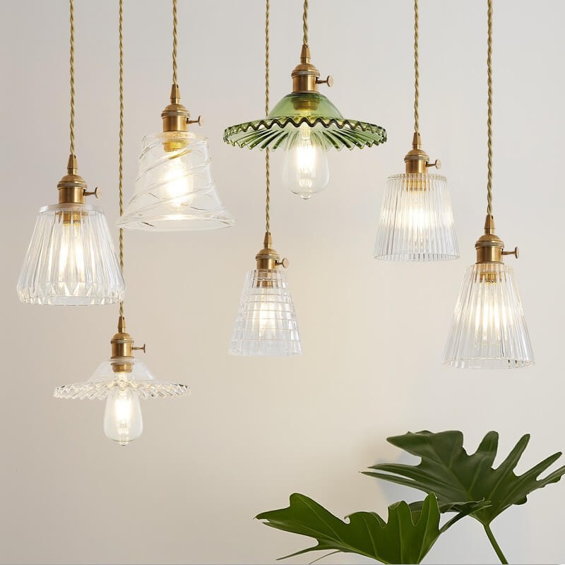 Textured Clear Glass 1-Light Single Bell Pendant Light 4 Design