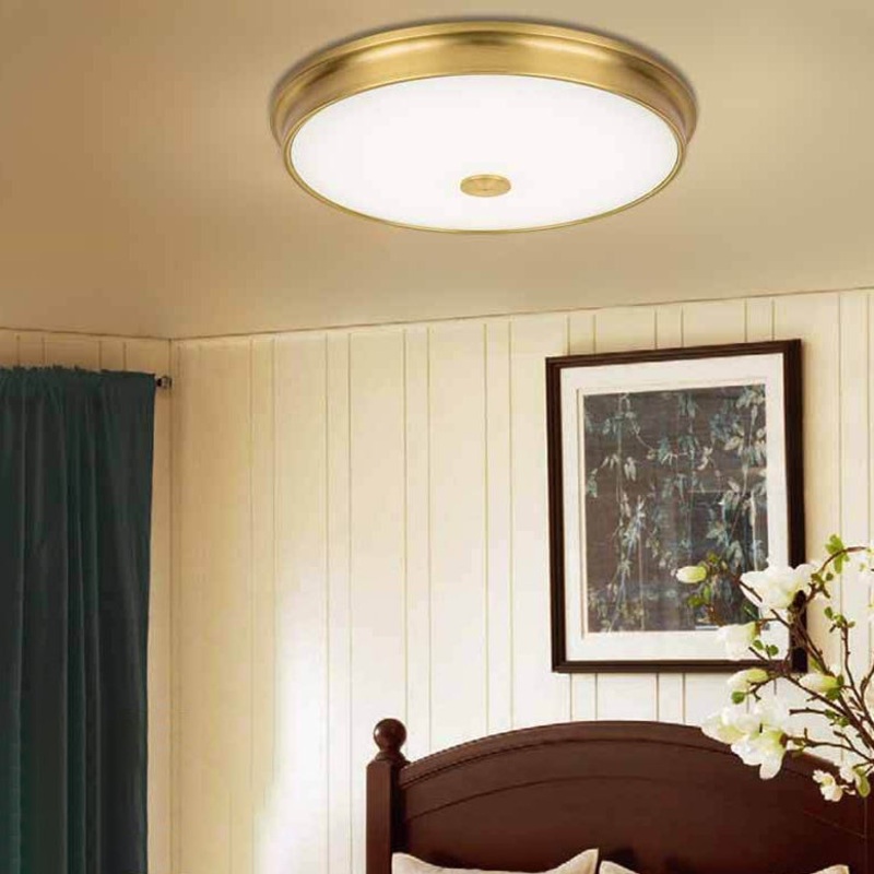 Traditional European Round Iron Glass LED Flush Mount Ceiling Light For Bedroom
