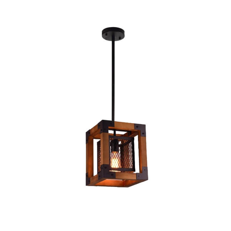 Wooden Square 1-Light Square Pendant Light