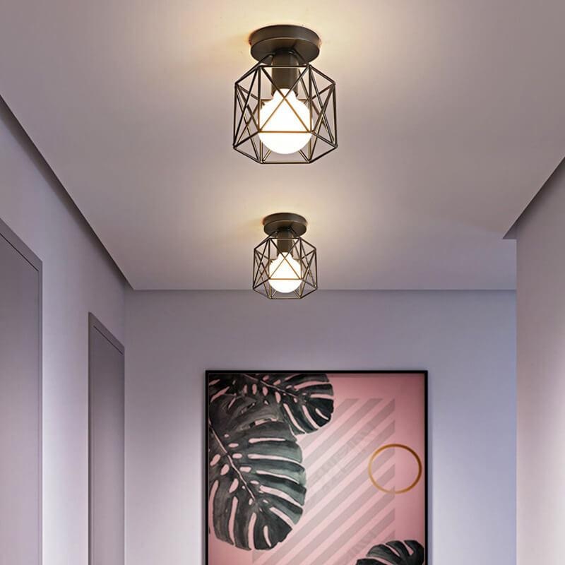 Wrought Iron 1-Light Birdcage Shade Semi-Flush Mount Lighting