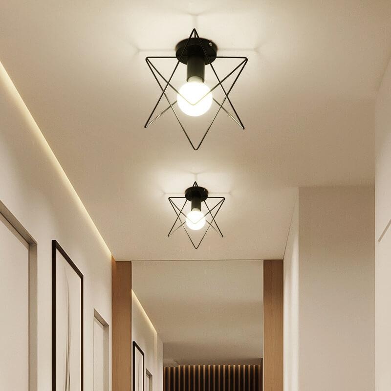 Wrought Iron 1-Light Star Shade Semi-Flush Mount Lighting