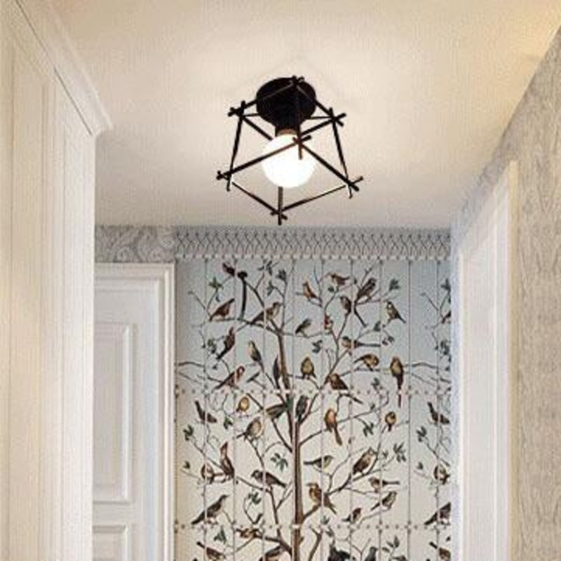 Wrought Iron 1-Light Tic Tac Toe Shaped Semi-Flush Mount Lighting