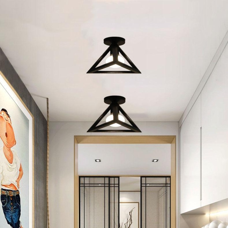 Wrought Iron 1-Light Triangles Shade Semi-Flush Mount Lighting