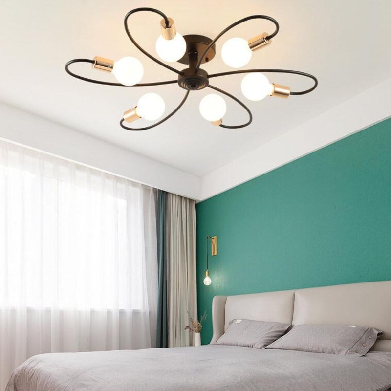 Wrought Iron 6-Light Petal Shaped Semi-Flush Mount Lighting