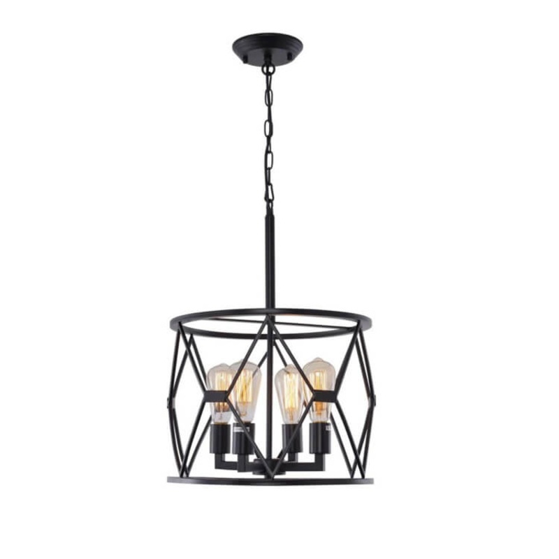 Wrought Iron Lampshade Iron Chain 4-Light Adjustable Length Lantern Geometric Pendant Light