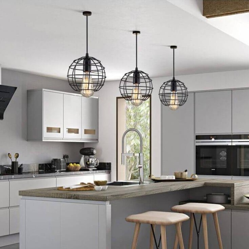 Wrought Iron Openwork 1-Light Globe Shade Pendant Light