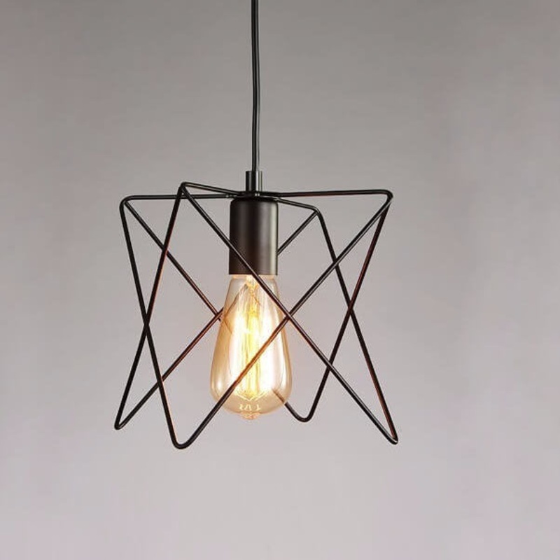 Wrought Iron Openwork 1-Light Triangle Shade Pendant Light