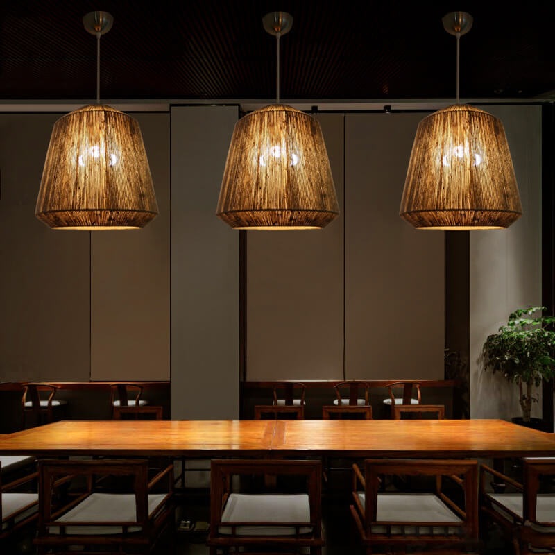 Hemp Rope Weaving 3-Light Barrel Pendant Light