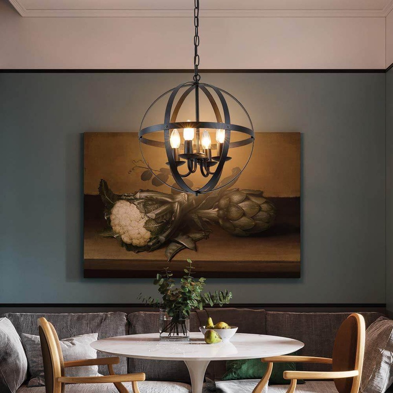 Industrial 4-Light Globe Metal Chandeliers