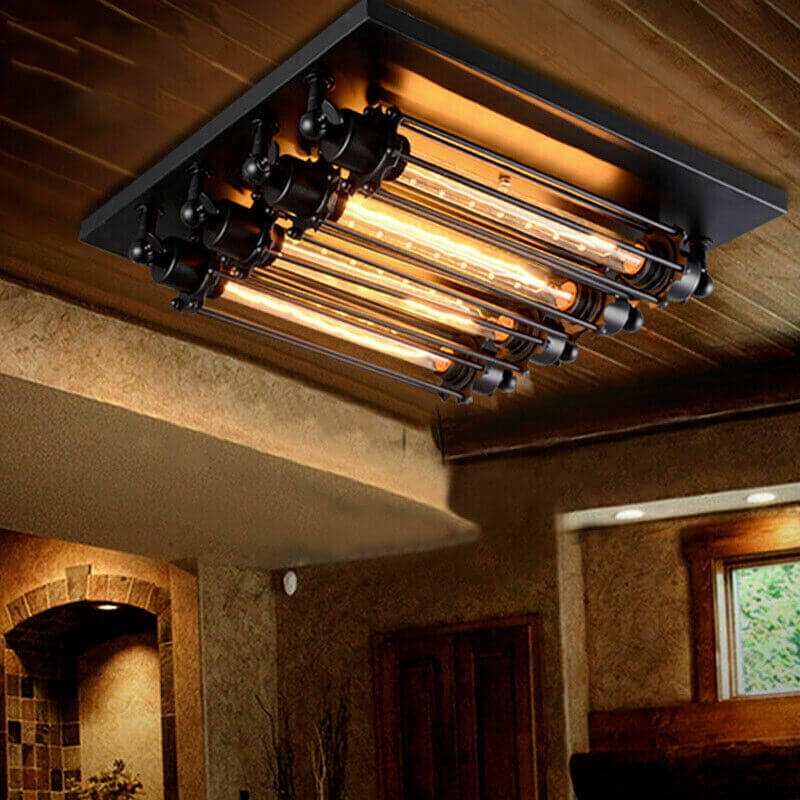 Industrial Tube 4-Light Flute Flush Mount Lighting