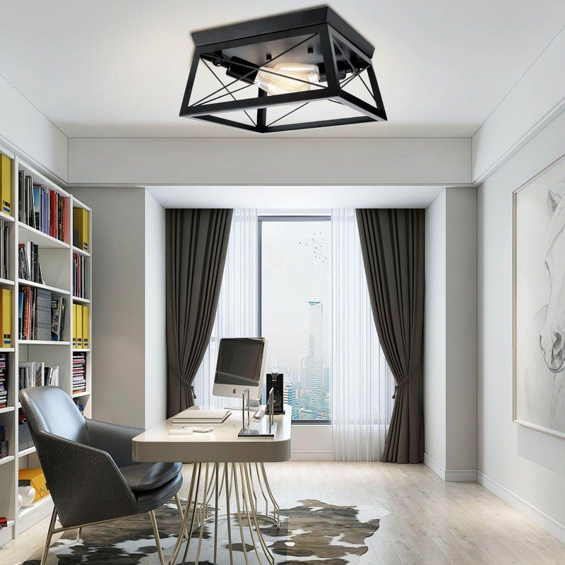 Industrial Wrought Iron 2-Light Rotatable Flush Mount Lighting