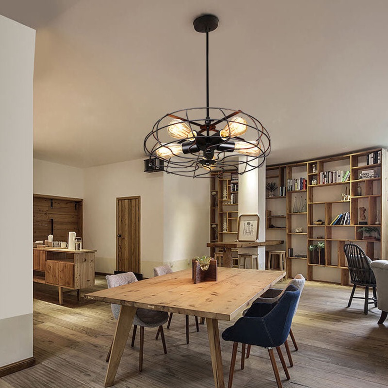 Industrial Wrought Iron Fan 5-Light Chandeliers