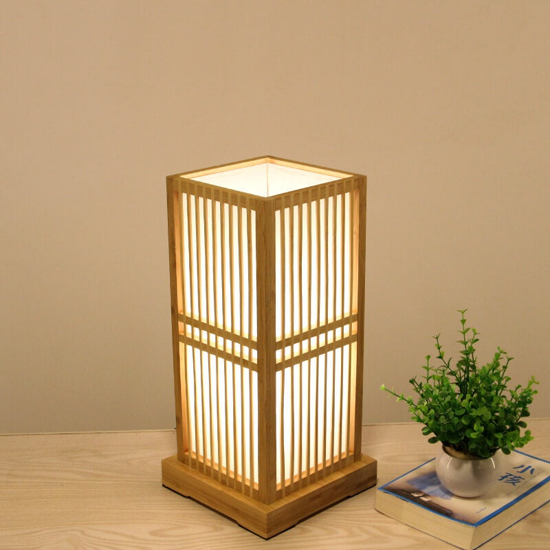 Japanese Style Wooden 1-Light Square Shaped Table Lamps