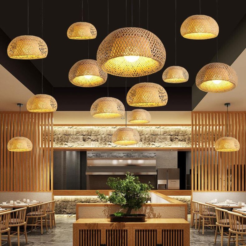 Rattan 1-Light Single Dome Shaped Pendant Light