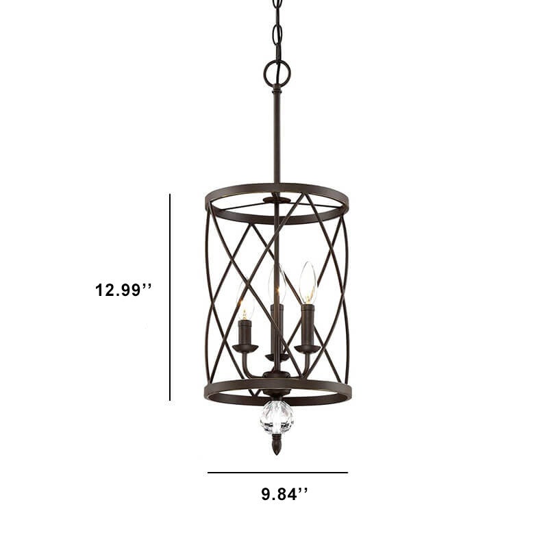 Retro Wrought Iron 3-Light Openwork Column Chandeliers