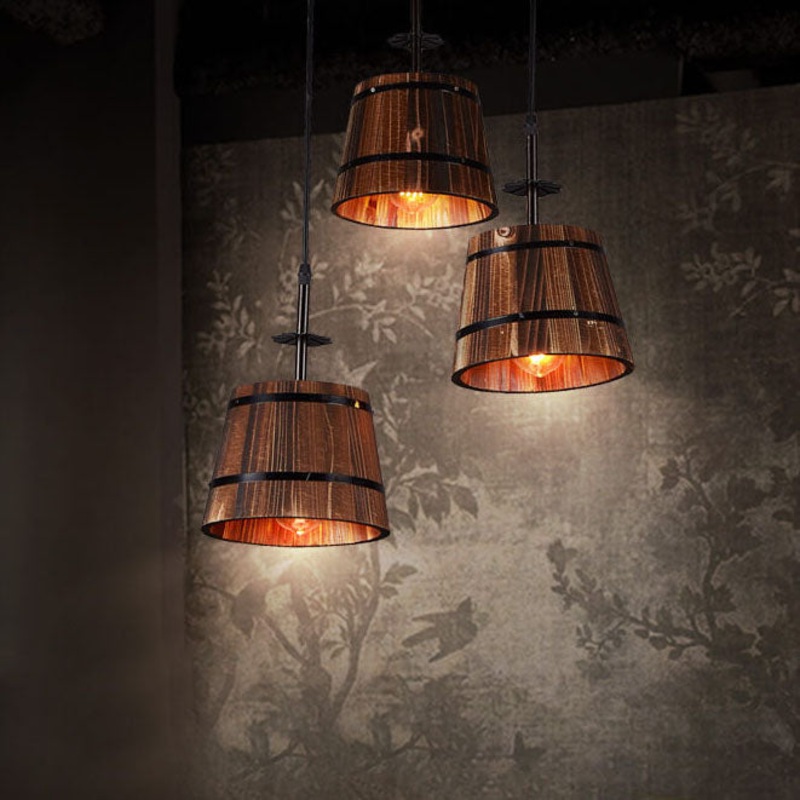 Rustic 3-Light Wooden Barrel Chandeliers