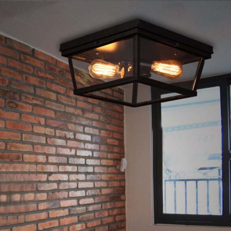 Vintage 2-Light Square Flush Mount Lighting