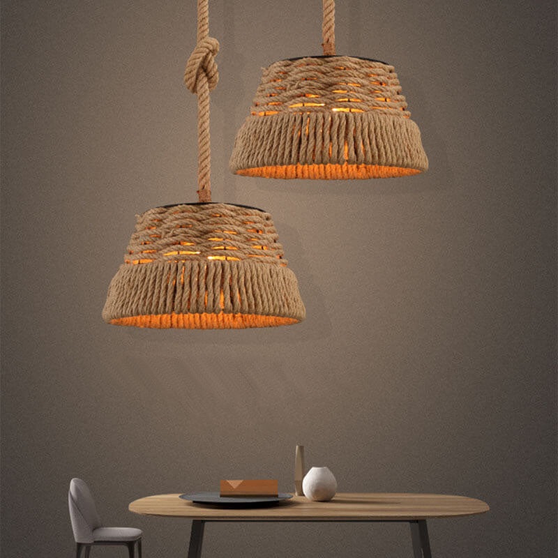 Vintage Hemp Rope 1-Light Dome Pendant Light