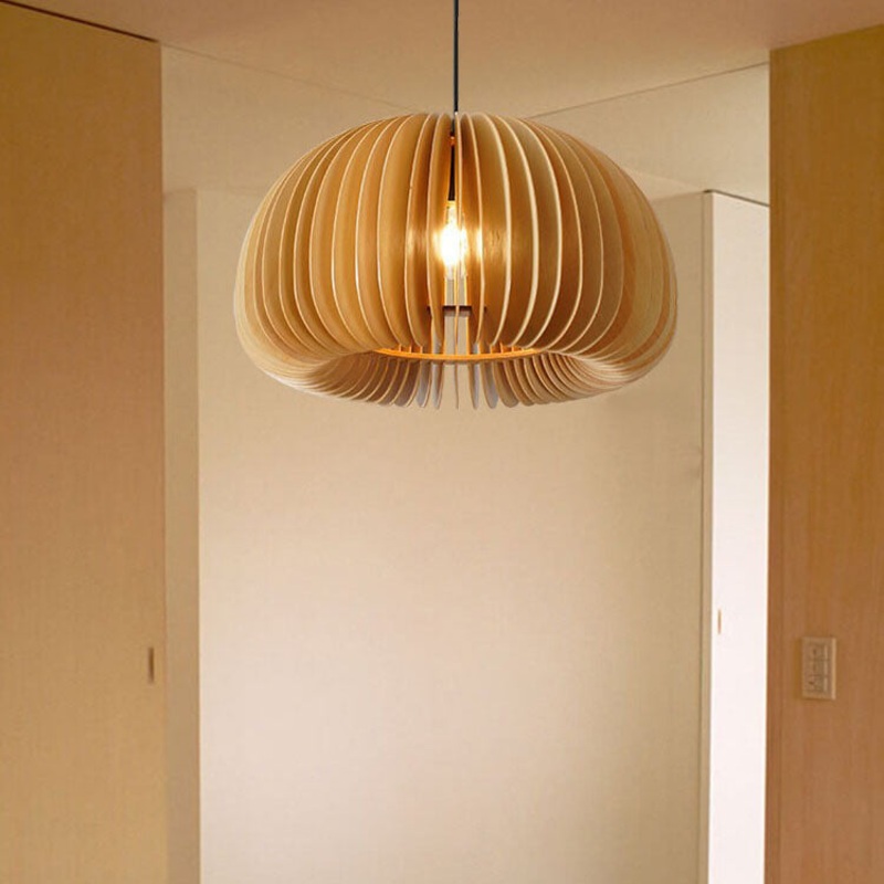 Vintage Wooden 1-Light Pumpkin  Pendant Light