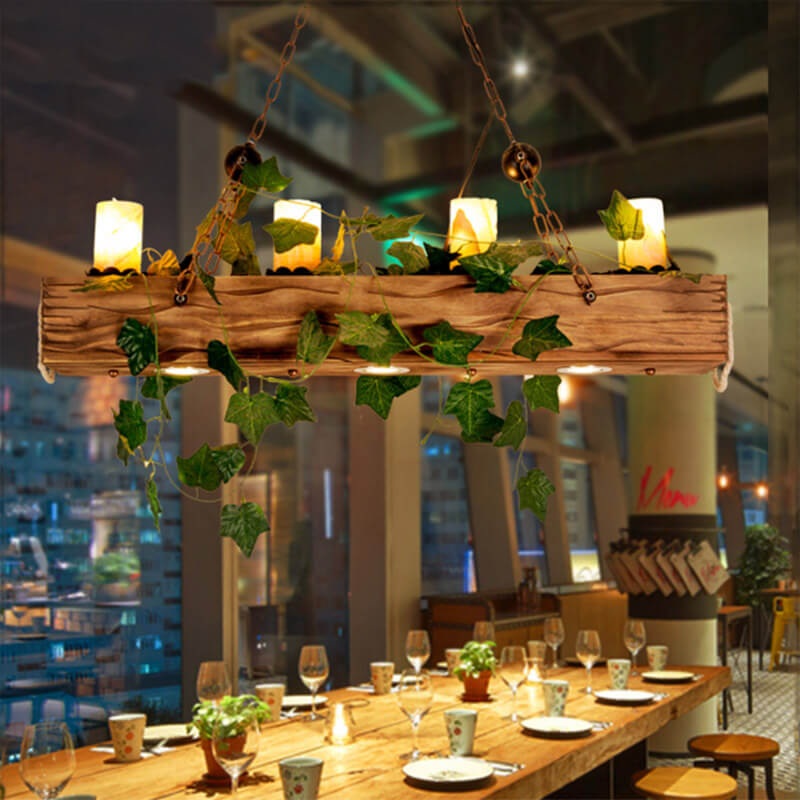 Vintage Wooden Cylinder 7-Light Plants Chandeliers