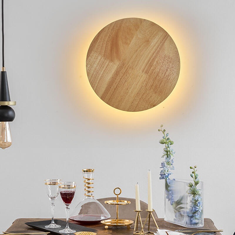 Wooden 1-Light Circle LED Wall Sconce Lamp