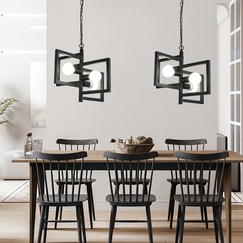 Wrought Iron 4-Light Square Chandeliers
