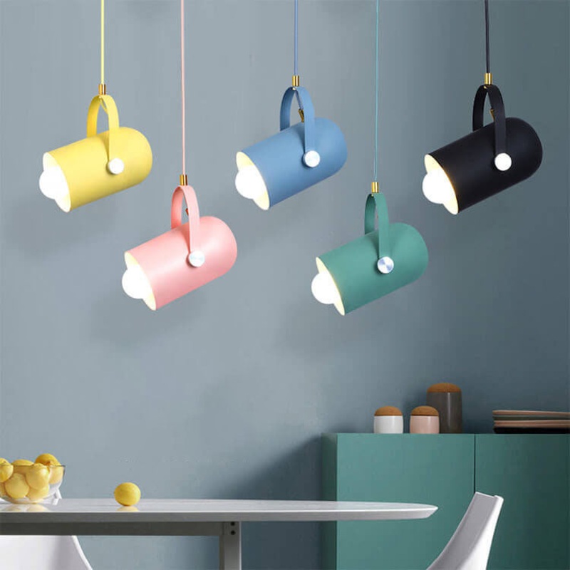Macaron Metal Cylinder Spotlight 1-Light Adjustable Handle Pendant Light