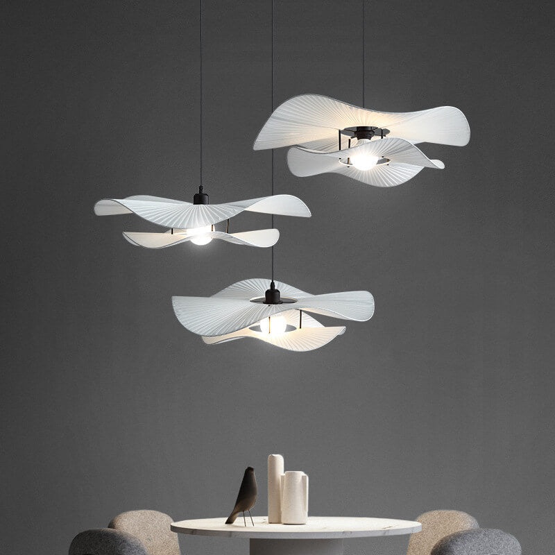 Minimalist Fabric 1-Light White Ruffle Pendant Light