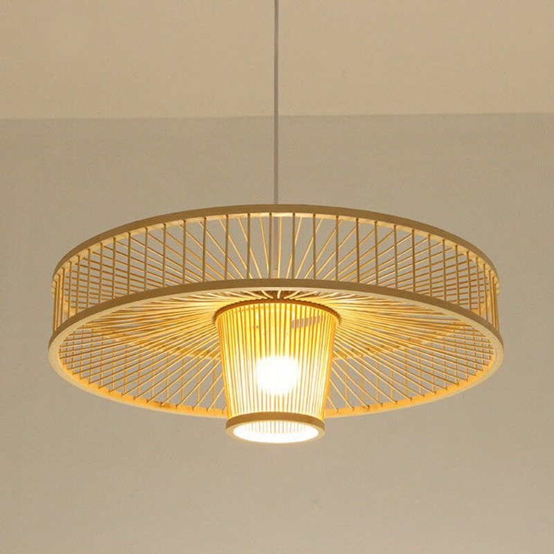 Modern Bamboo Weaving 1-Light Drum Saucer Pendant Light
