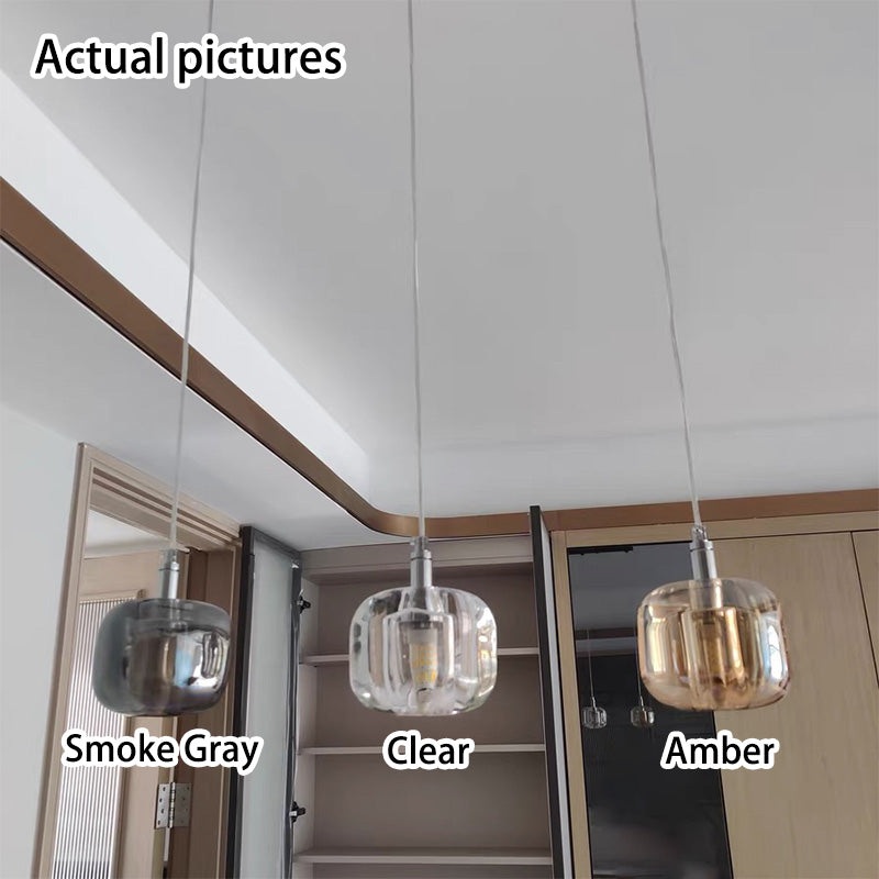 Modern Clear Glass 1-Light Cube Pendant Light